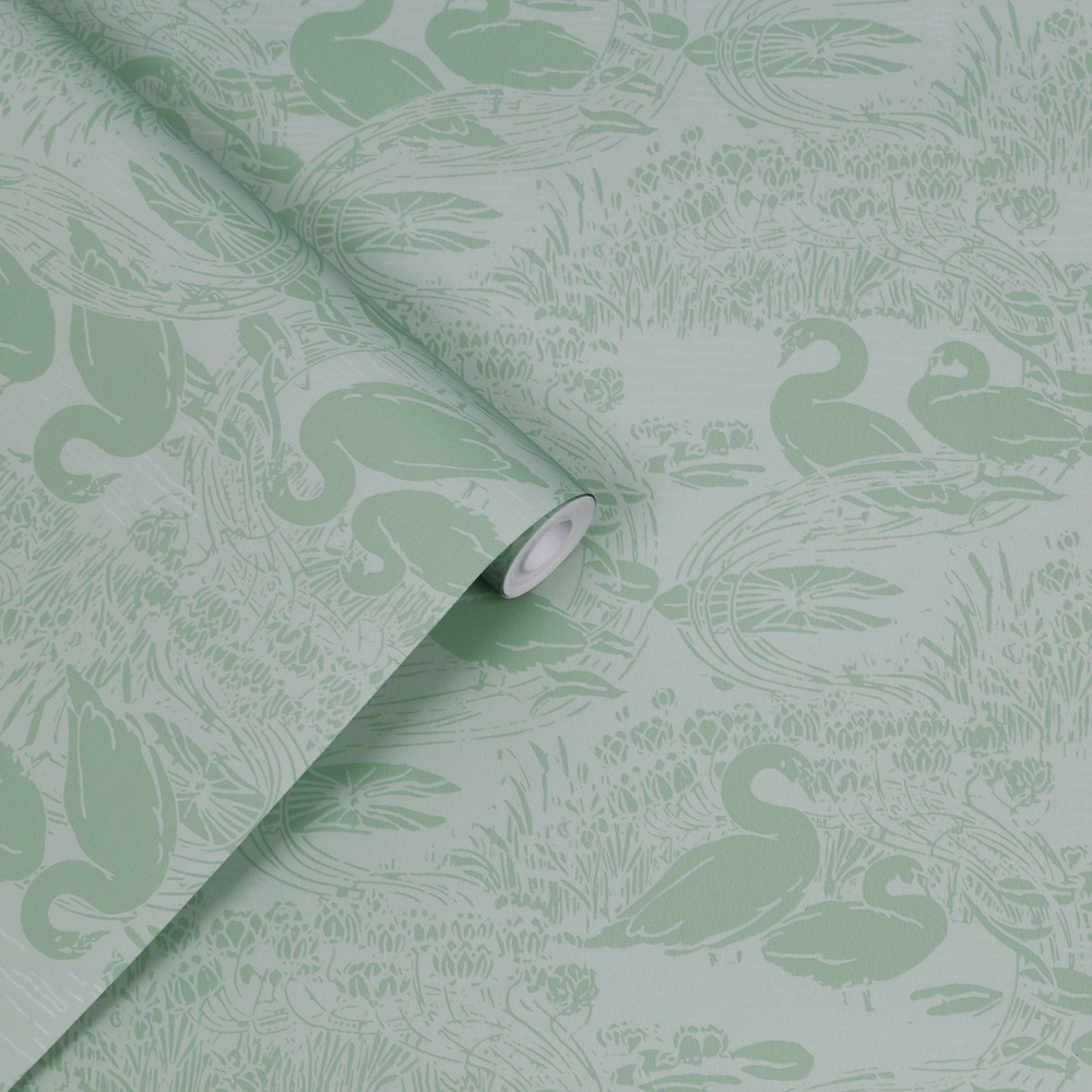Laura Ashley Swans Jade Green Wallpaper Image 2