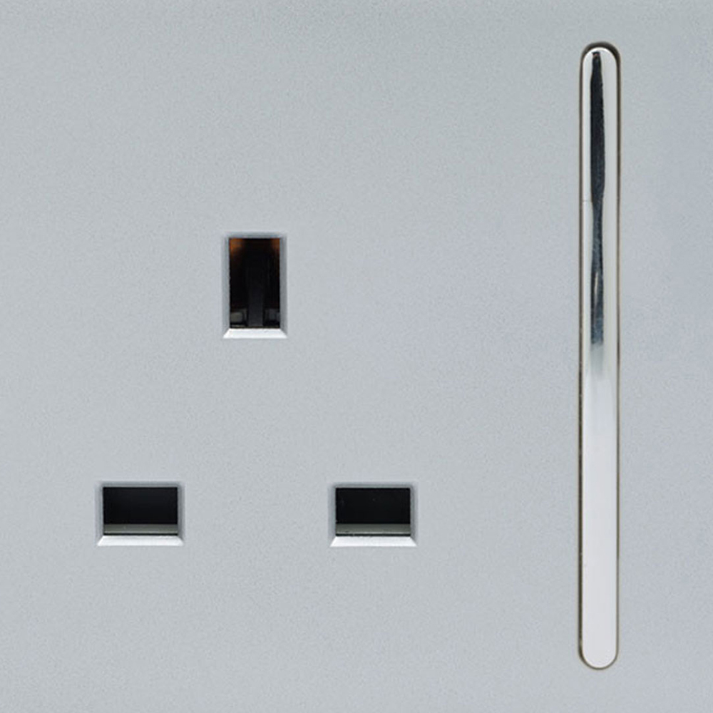 Trendi Switch 2 Gang 13amp Platinum Silver Long Switched Plug Socket Image 2