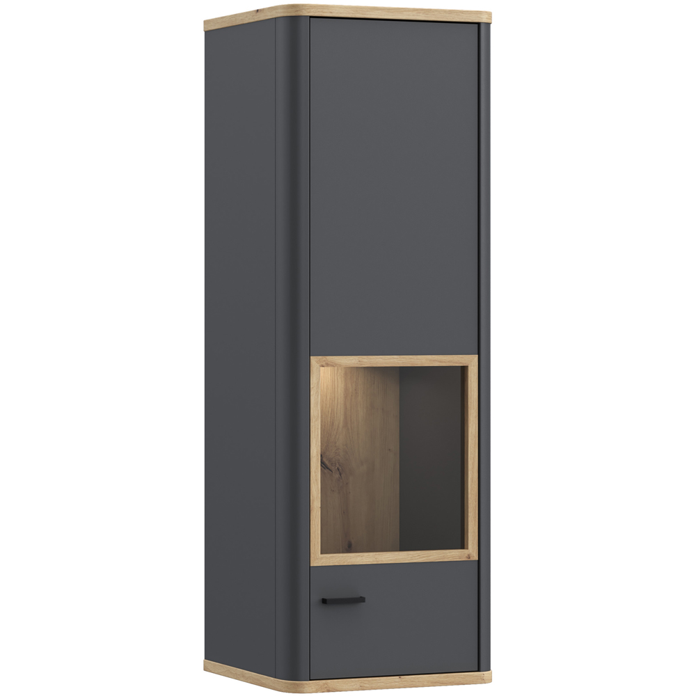 Florence Klara Single Door Grey and Oak Glass Display Cabinet with LED Lighting Image 2