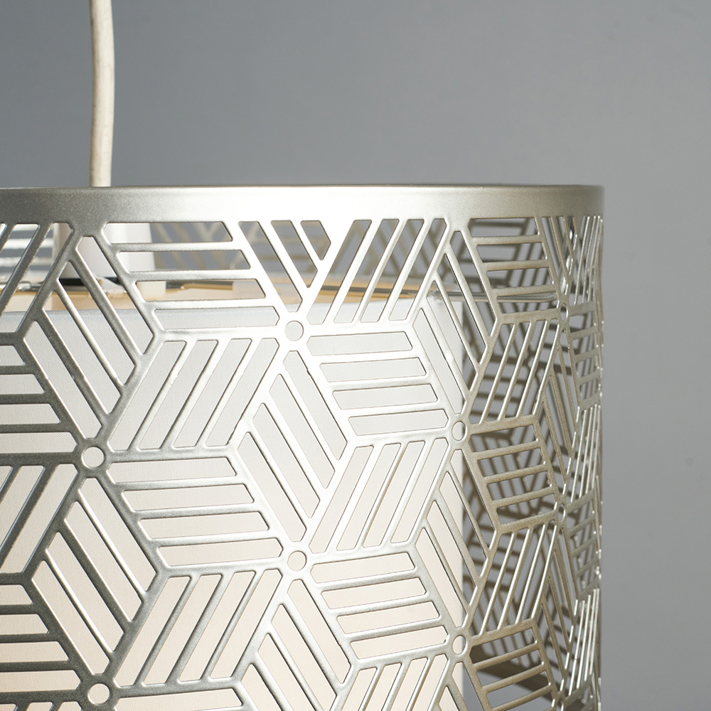 ValueLights Eugene Geo Grey Ceiling Pendant Light Drum Lamp Shade Image 3