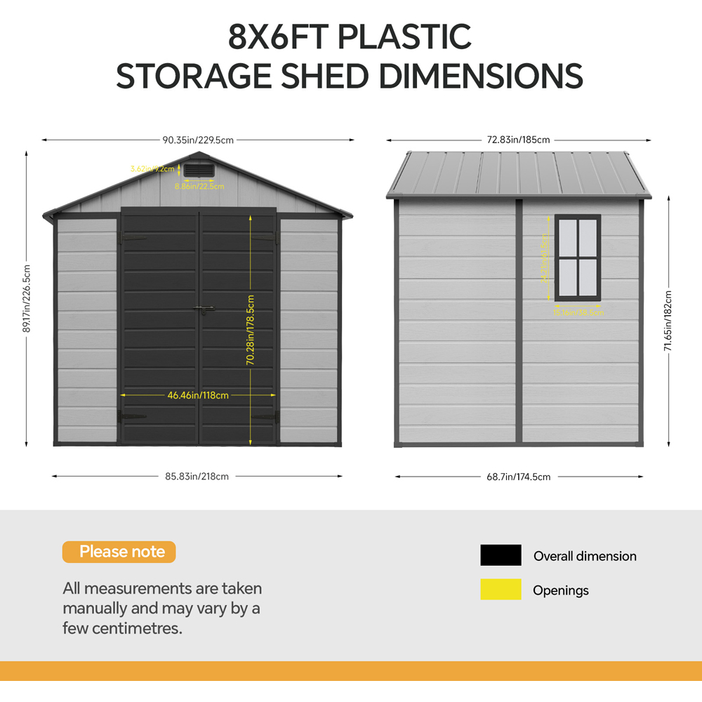 Living and Home 8 x 6ft Smokey Grey and Black Wood Grain Plastic Apex Storage Shed Image 9