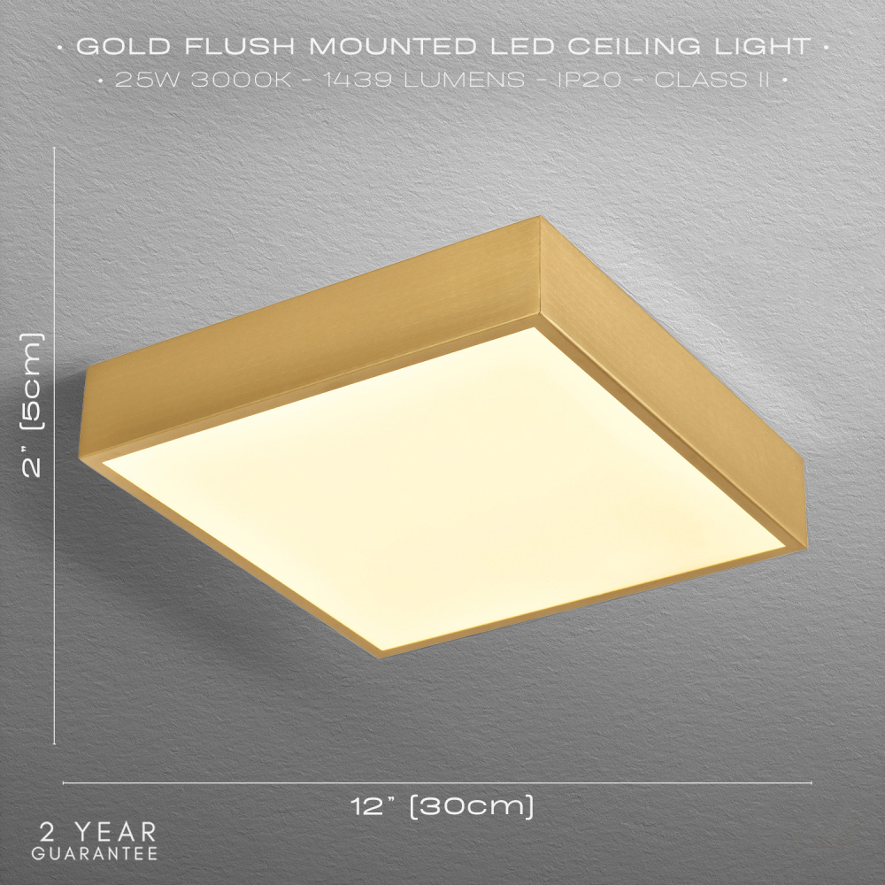 Happy Homewares Brushed Gold LED Flush Square Ceiling Light Image 6
