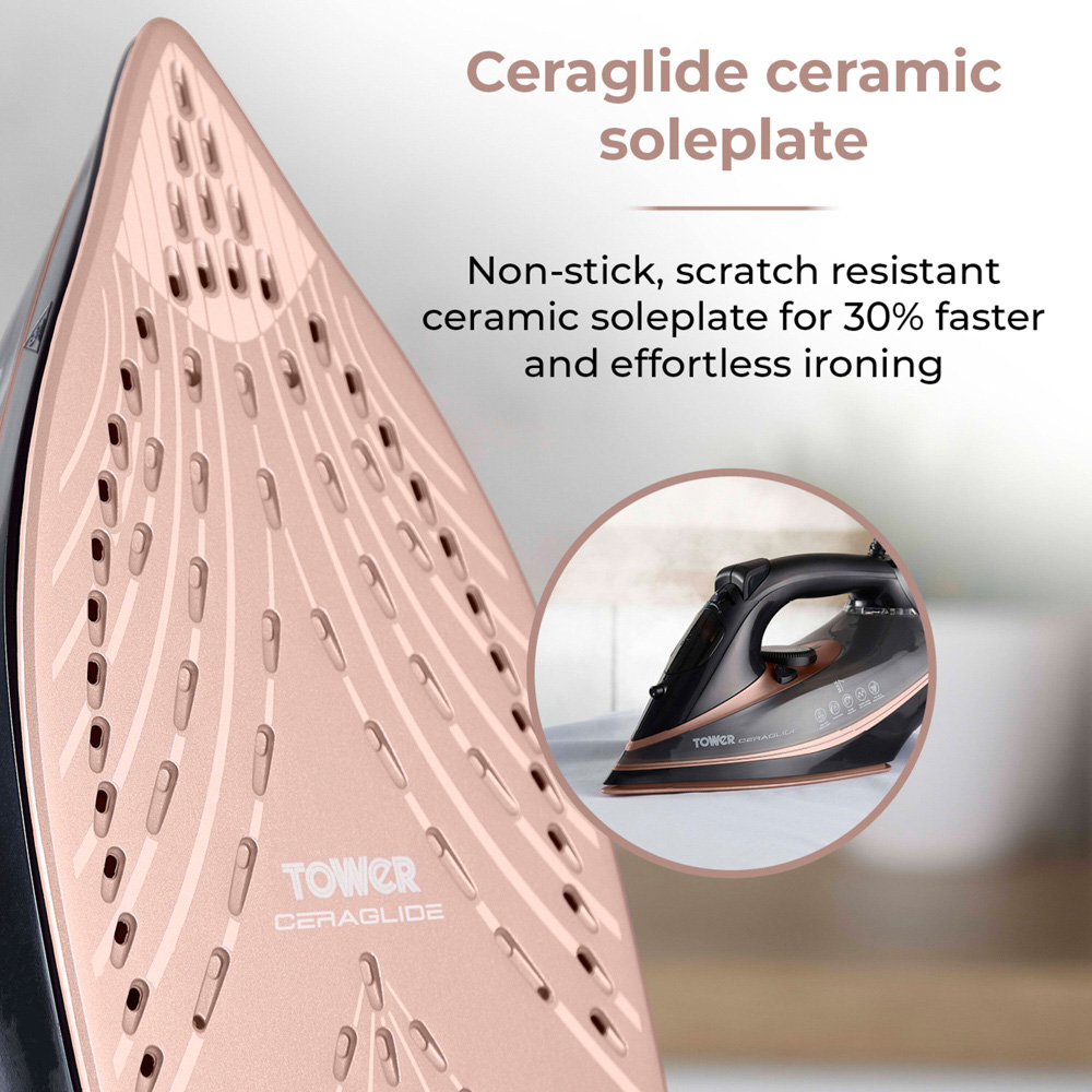 Tower CeraGlide Black and Rose Gold Ultra Speed Iron 3100W Image 4