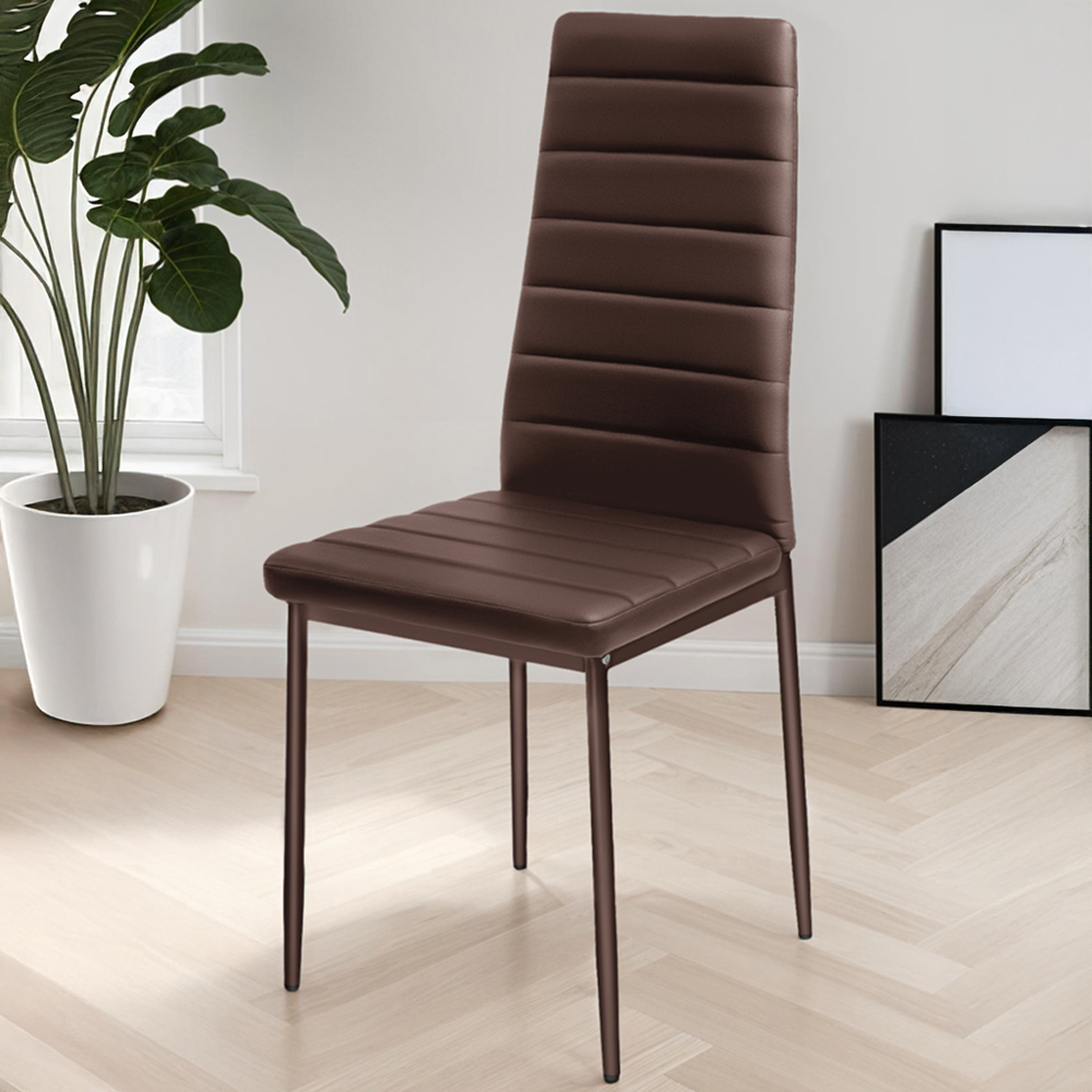 tectake Set of 6 Cappuccino High Backrest Padded Dining Chair Image 1