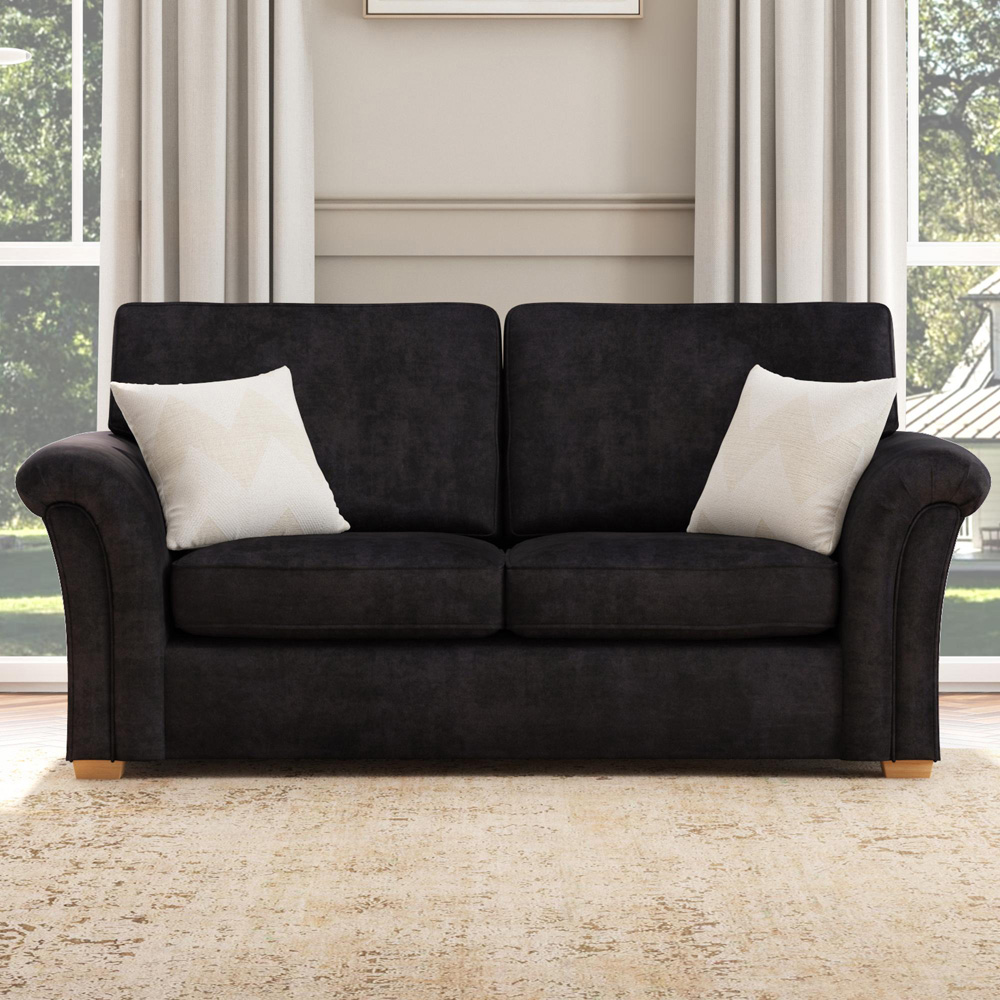 Castleacre 3 Seater Ebony Plush Velvet Fixed Back Sofa Image 5