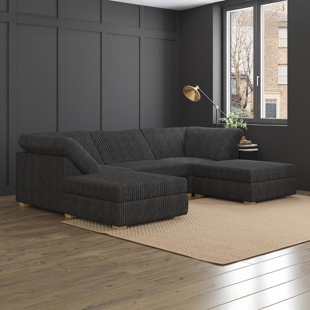 Nestle 5 Seater Steel Plush Faux Fur Fixed Back U-Shape Sofa Image 6