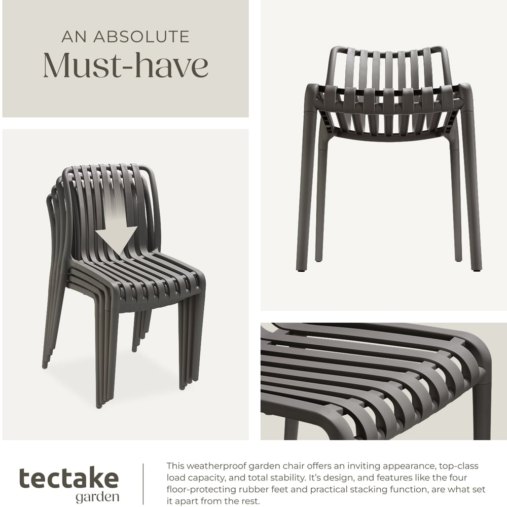 tectake Alcudia Set of 6 Anthracite Stackable Garden Chair Image 5