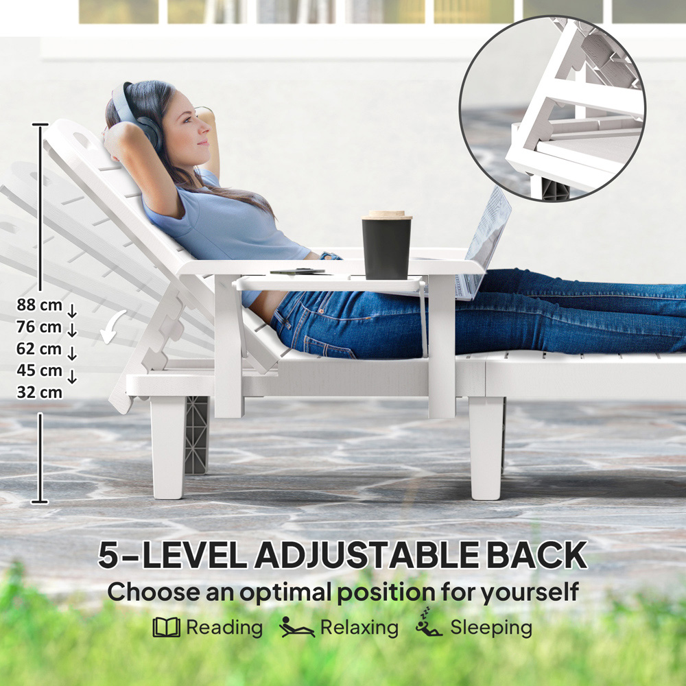 Outsunny Set of 2 White Resin Sun Lounger with Side Table Image 7