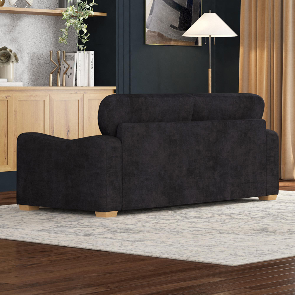 Theadford 3 Seater Ebony Plush Velvet Fixed Back Sofa Image 6