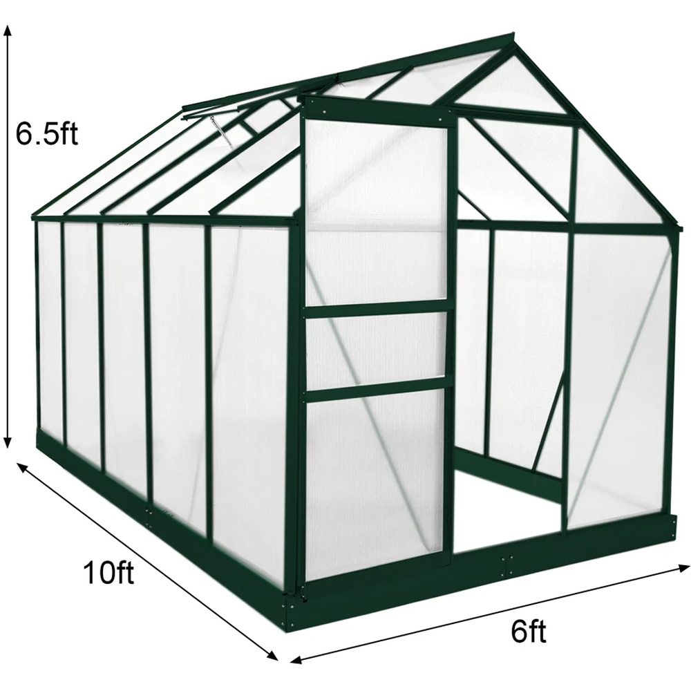 MonsterShop Green 6 x 10ft Polycarbonate Greenhouse with Base Image 6