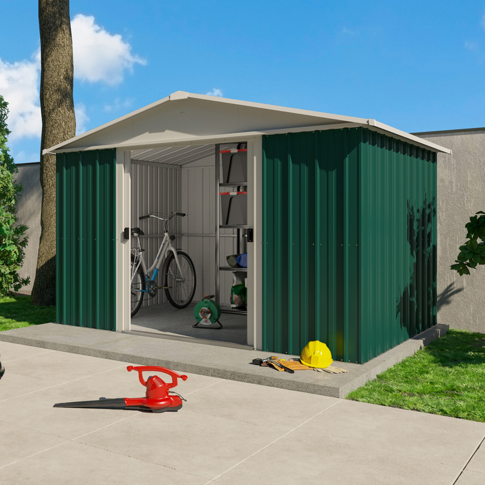 Yardmaster 10 x 8ft Emerald Green Metal Apex Storage Shed with Floor Support Kit Image 3