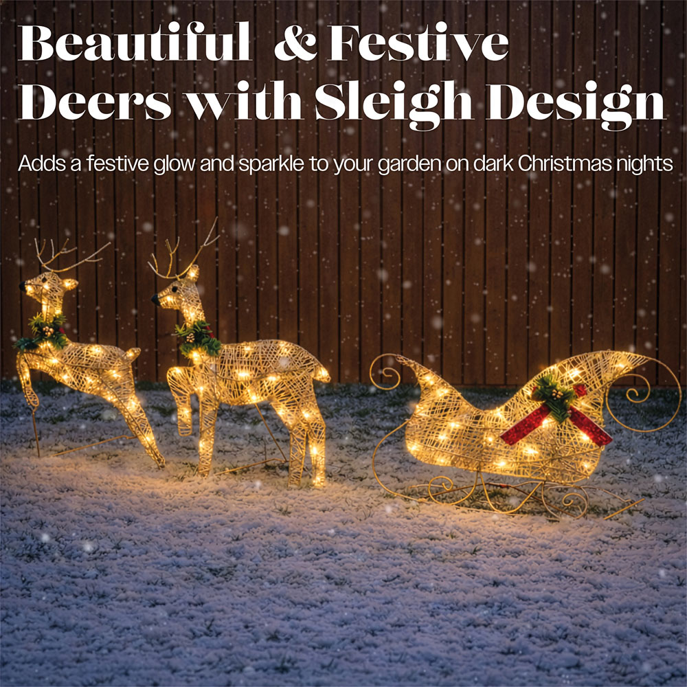 Xmas Haus 60 Warm White LED Rattan Deer and Sleigh Christmas Decoration Image 3