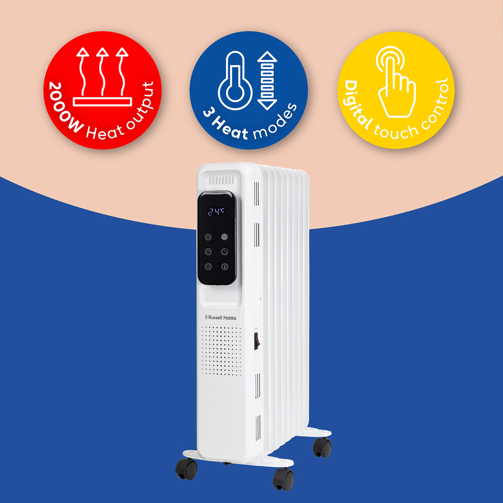 Russell Hobbs White 9-Fin Digital Touch Control Oil Filled Radiator 2000W Image 7