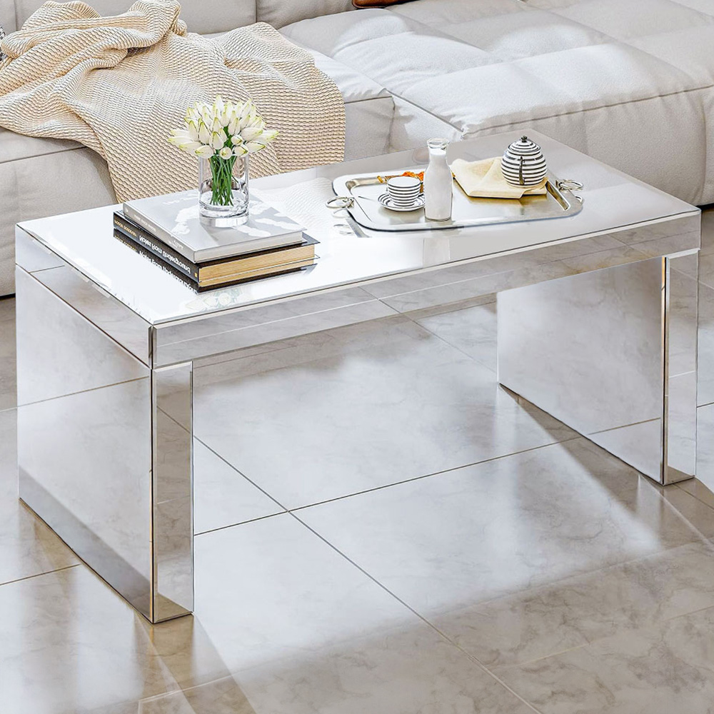 Comfy Living Rectangular Mirrored Glass Coffee Table Image 1