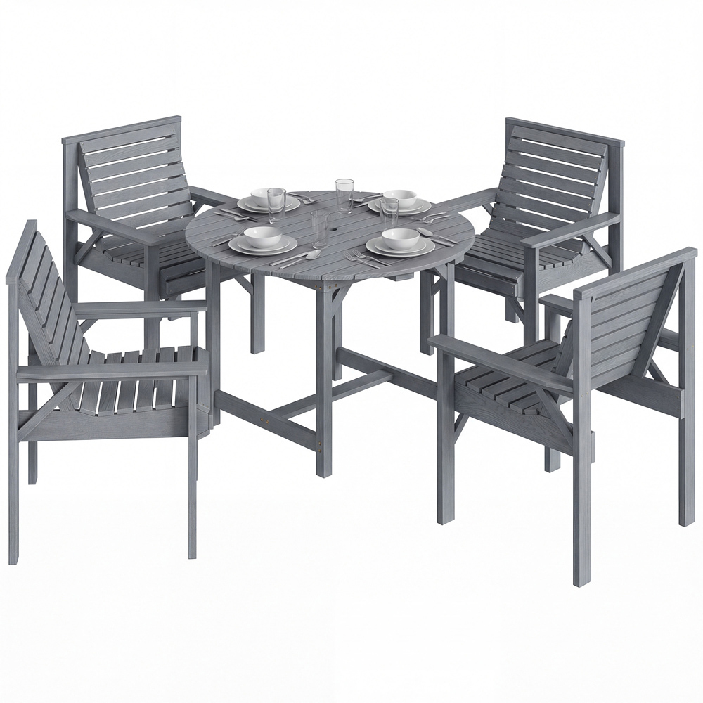 Outsunny 4 Seater Wooden Round Garden Dining Set with Parasol Hole Grey Image 2