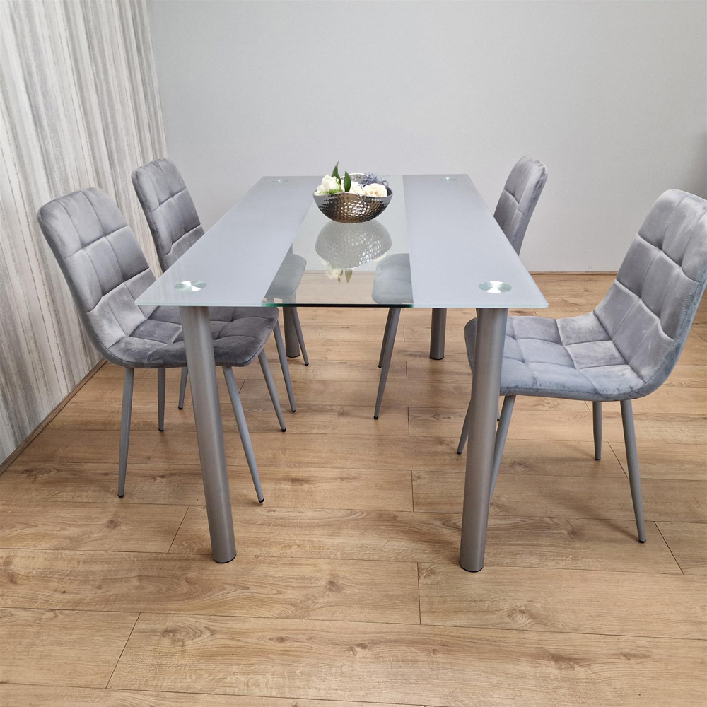 Portland 4 Seater Square Velvet Dining Table Set Grey Image 5
