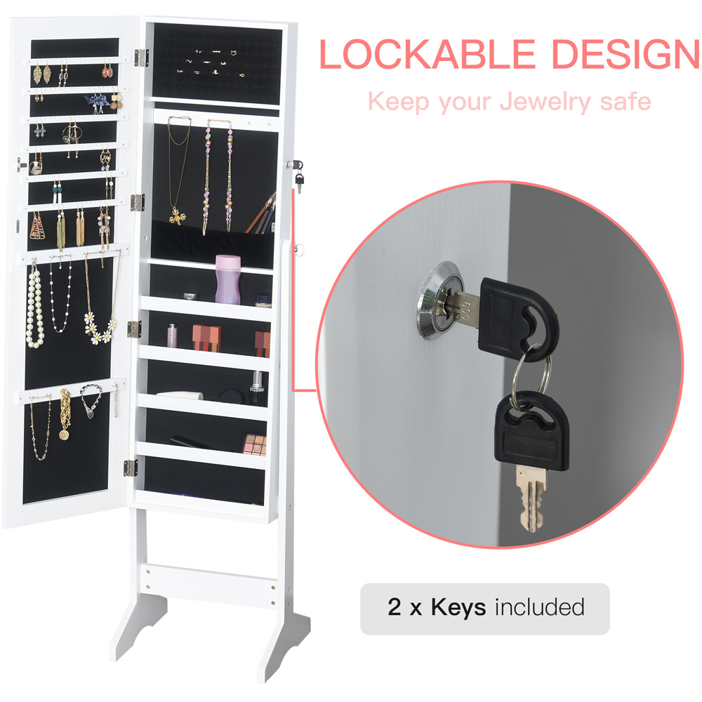 Portland White Lockable Mirror Jewellery Adjustable Armoire Image 8