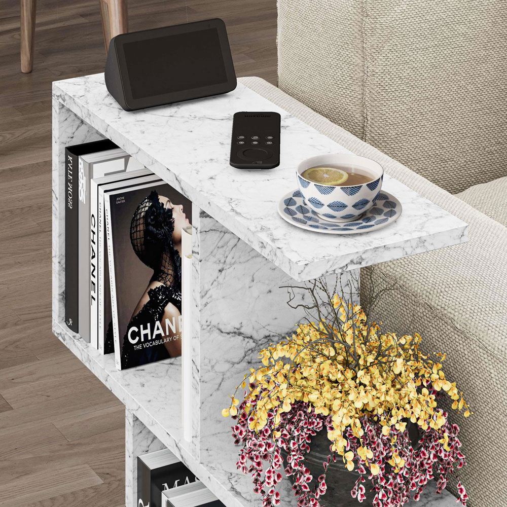 Decortie Homemania 4 Shelf White Marble Effect Modern Side End Table Image 3