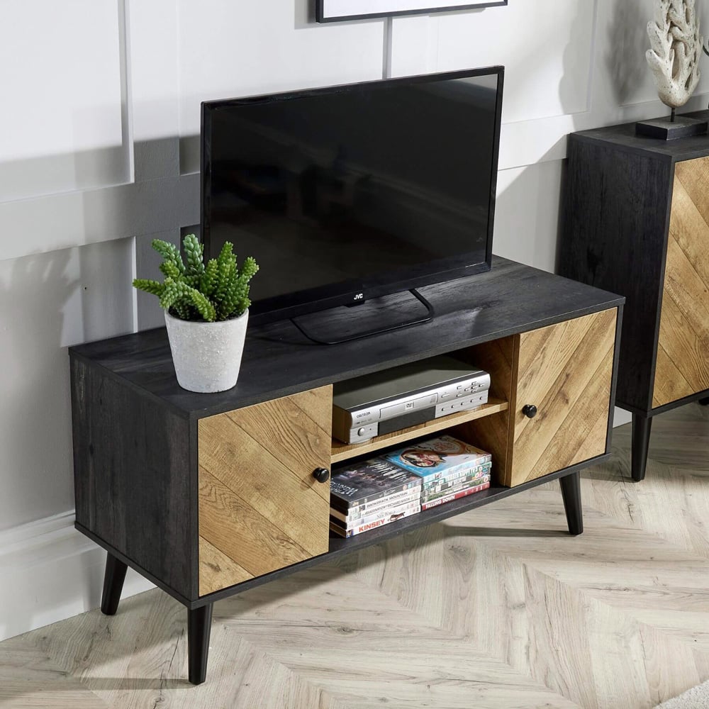Home Source Dallas 2 Door 2 Shelf Black Frame TV Unit Image 8