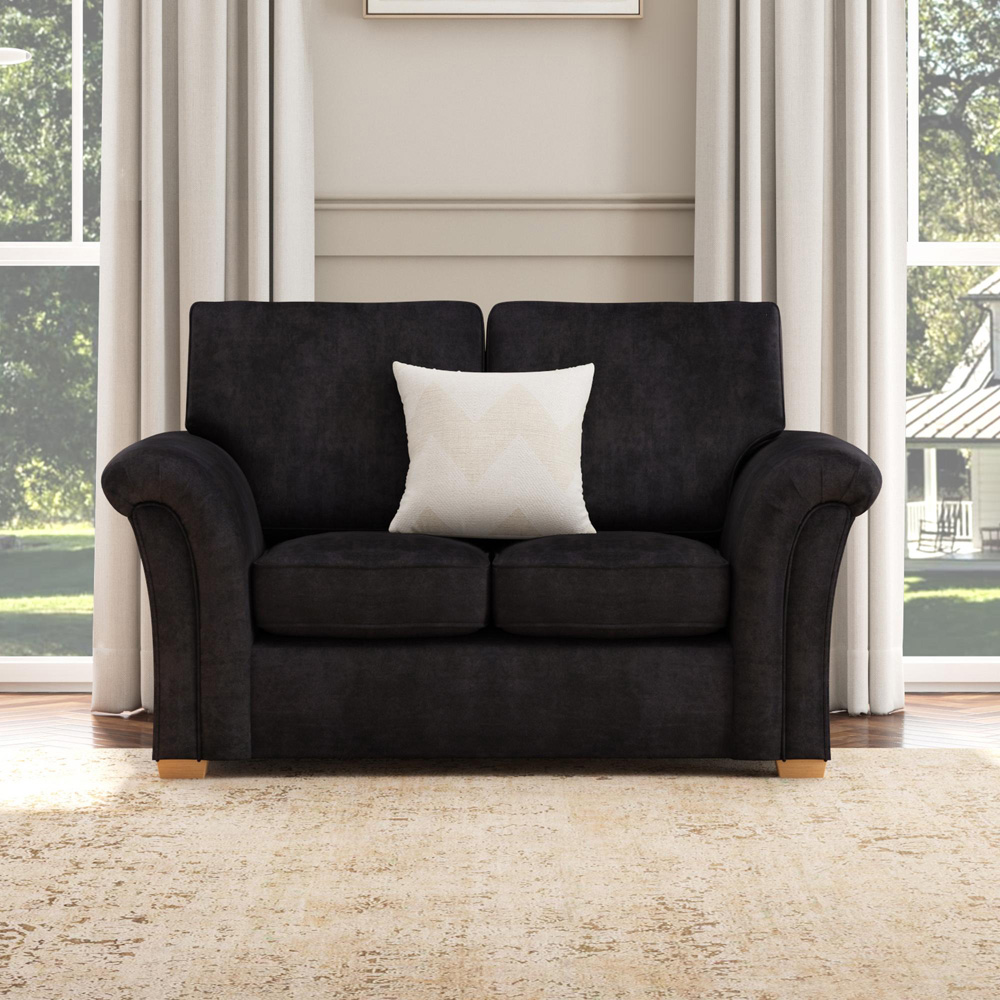 Castleacre 2 Seater Ebony Plush Velvet Fixed Back Sofa Image 5