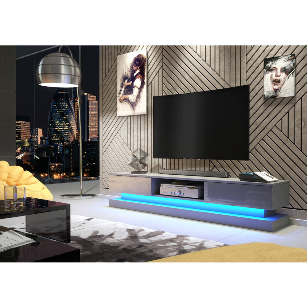 Creative Furniture Bloom Dark Grey and Dark Grey Gloss 2 Door Single Shelf TV Unit with LED Image 7