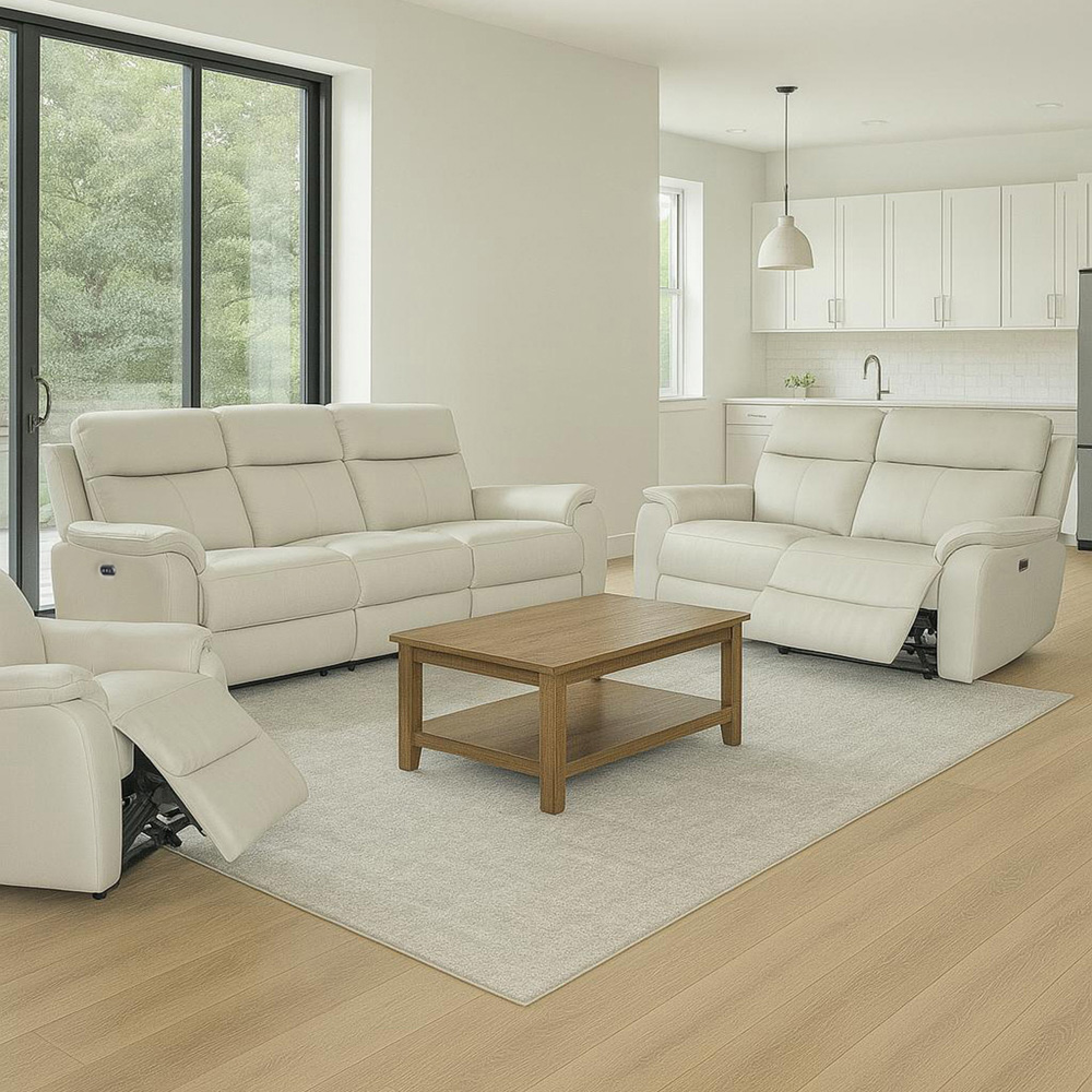 Aspire Kingsmere 6 Seater Light Grey Leather Power Recliner Sofa Suite Image 9