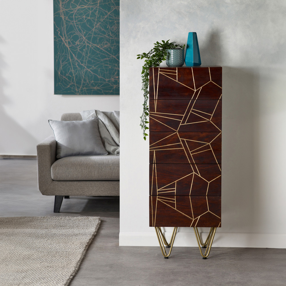 Brooklyn Ozella 5 Drawer Dark Gold Tall Chest of Drawers Image 7