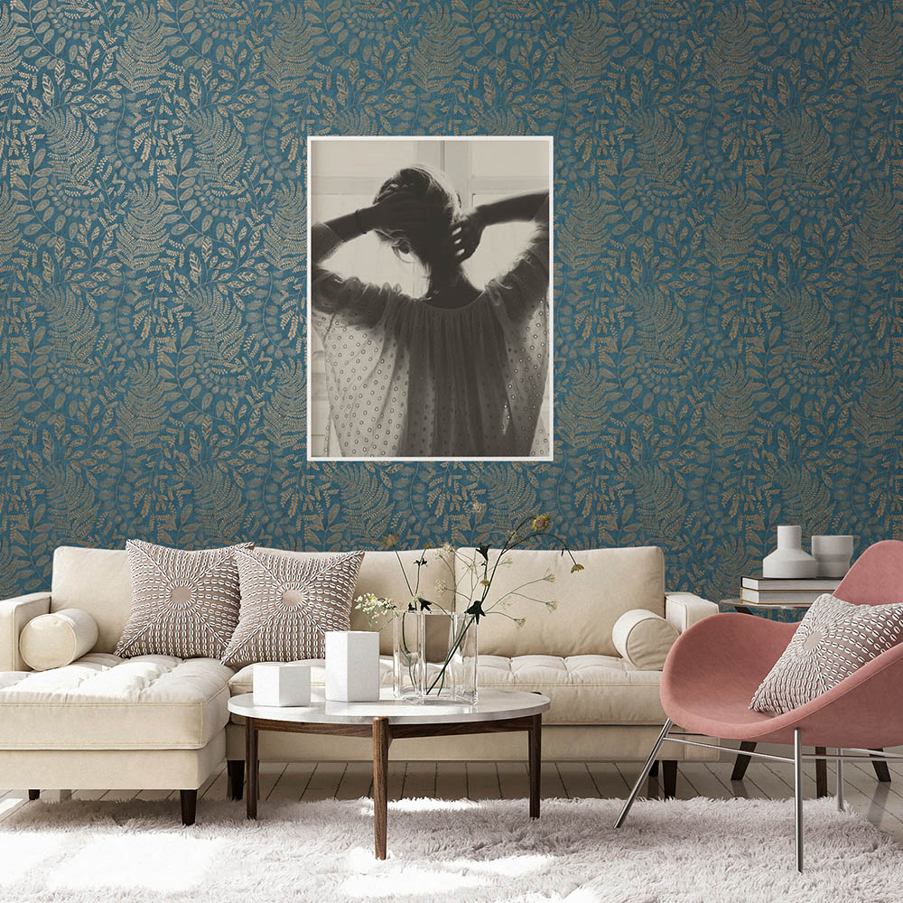 A.S Creation Large Leaf Teal Blue Non-Woven Wallpaper Image 2