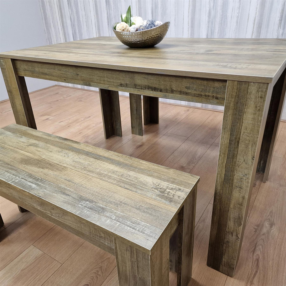 Portland 4 Seater Rustic Effect Dining Table Set with Benches Image 2