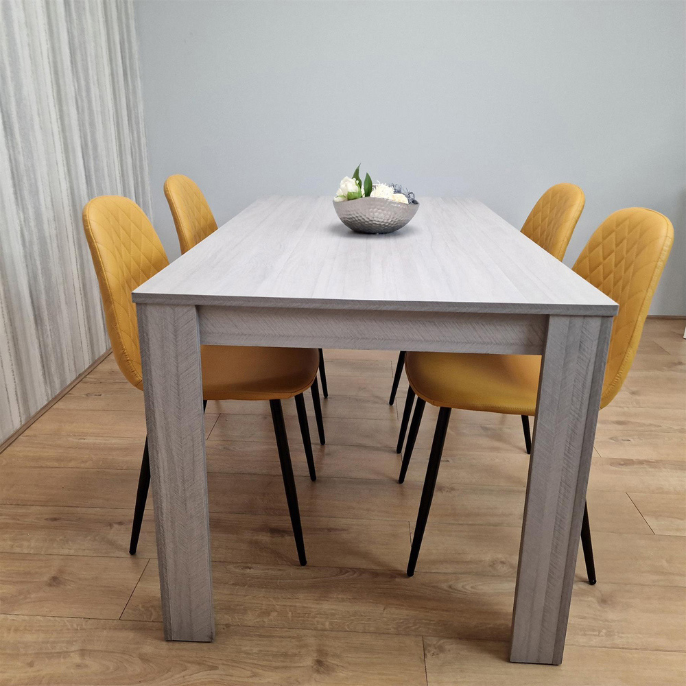 Portland Leather and Wood 4 Seater Dining Set Light Grey and Mustard Image 3