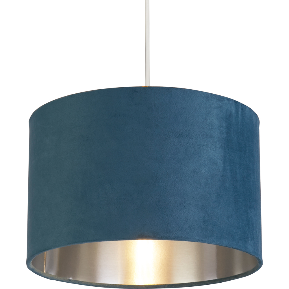 Lighting Collection Teal Silver Inner Velvet Drum Shade Image 3