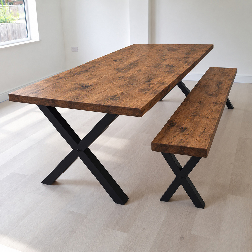 Homebase Jacobean Brown 6 Seater Sleek and Slender Rustic Dining Table 100 x 140cm Image 3
