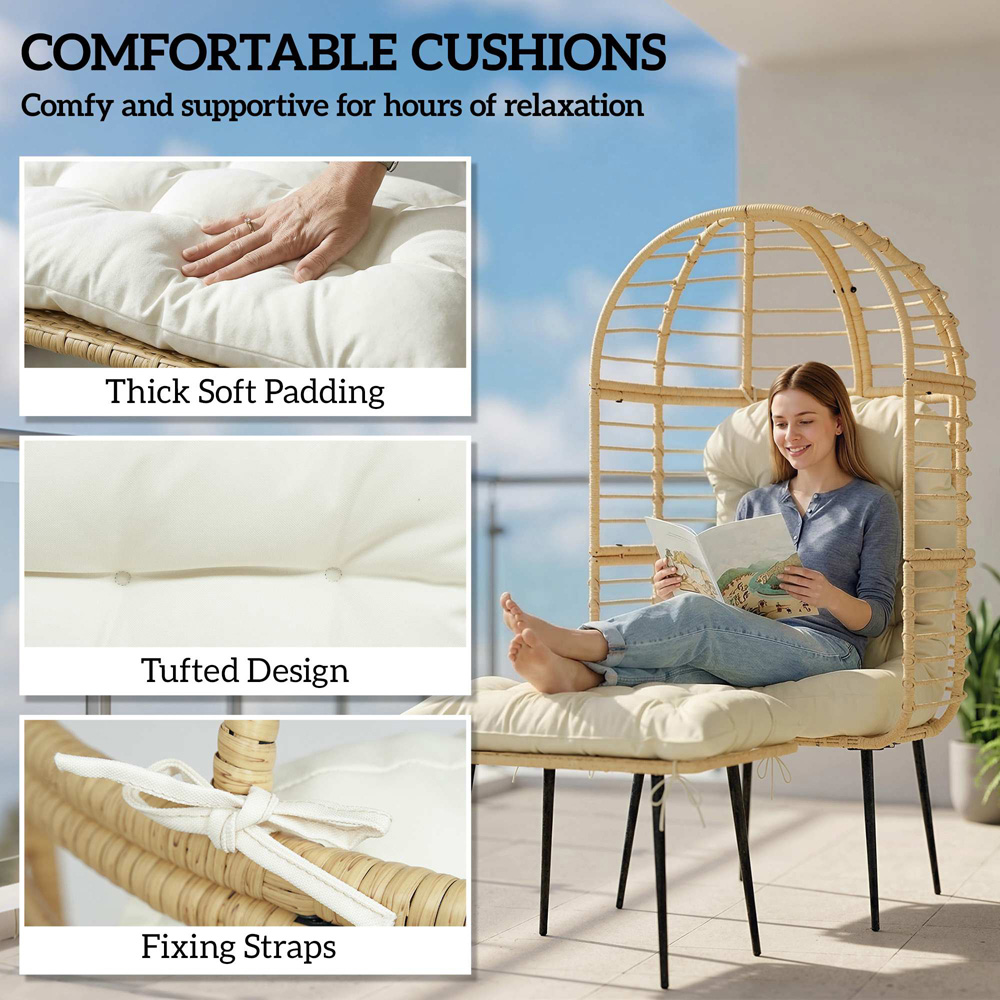 Outsunny Beige Standing Egg Chair with Footstool and Cushion Image 7