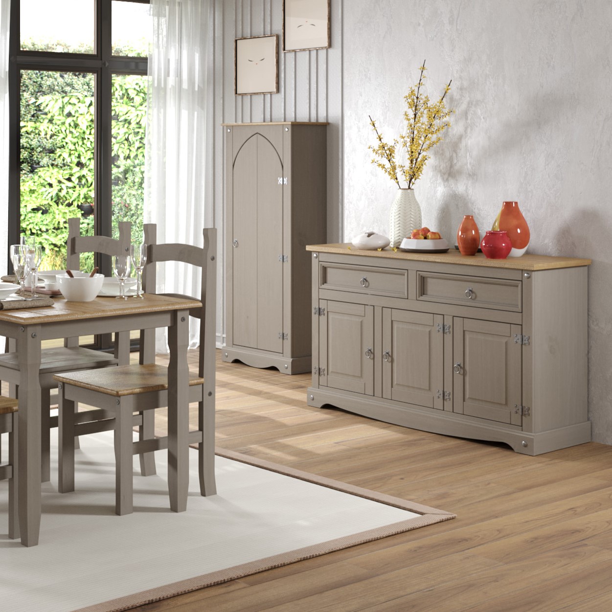 Corona 2 Door Grey Washed Wax Finish Cupboard Image 6