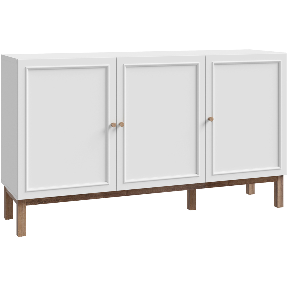 Florence Wensley 3 Door Single Drawer Light Grey and Oak Sideboard Image 2
