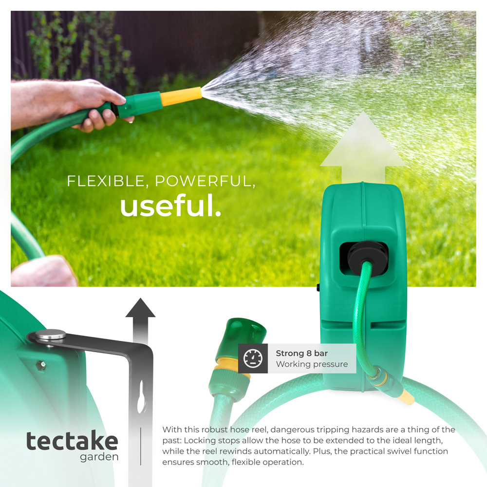 tectake 20m Automatic Retractor Hose Pipe and Reel with Hose Stop and Hose Head Image 5