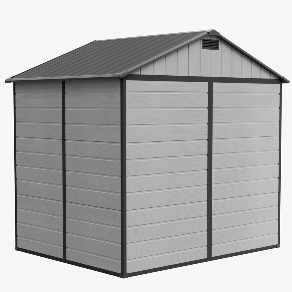 Living and Home 8 x 6ft Smokey Grey and Black Wood Grain Plastic Apex Storage Shed Image 3