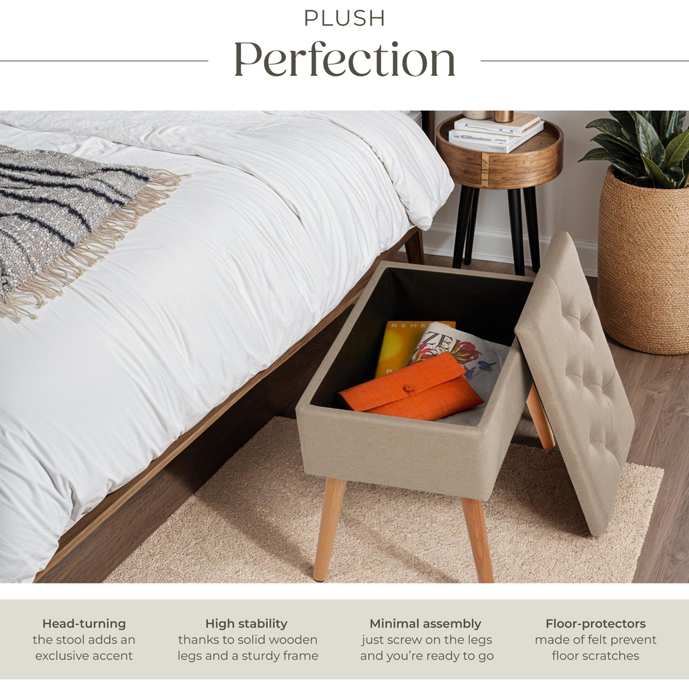 tectake Ranya Sand Linen Look Upholstered Bench Image 3