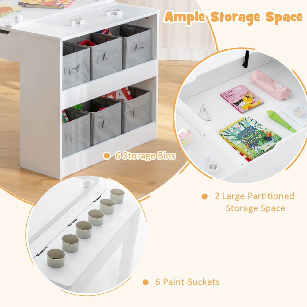 Costway 2 in 1 White Kids Art Table and Chair Set Image 6