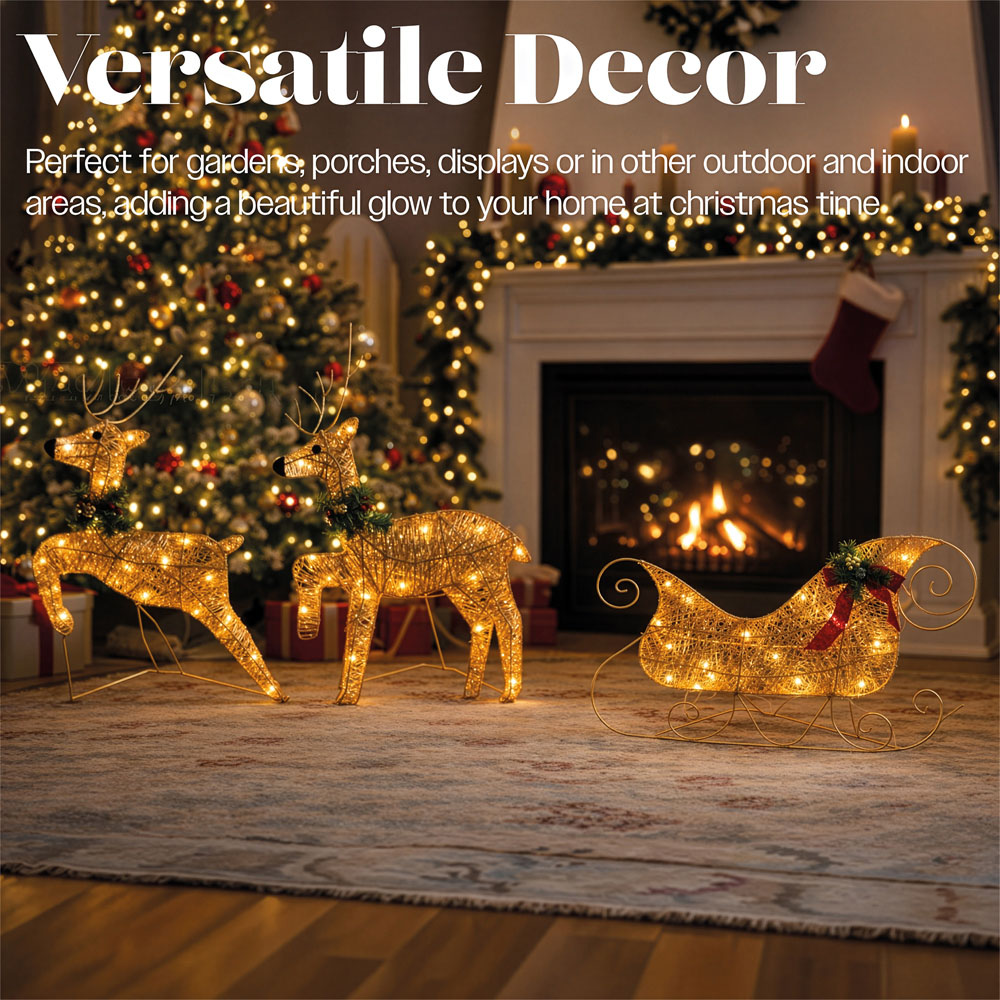 Xmas Haus 60 Warm White LED Rattan Deer and Sleigh Christmas Decoration Image 5