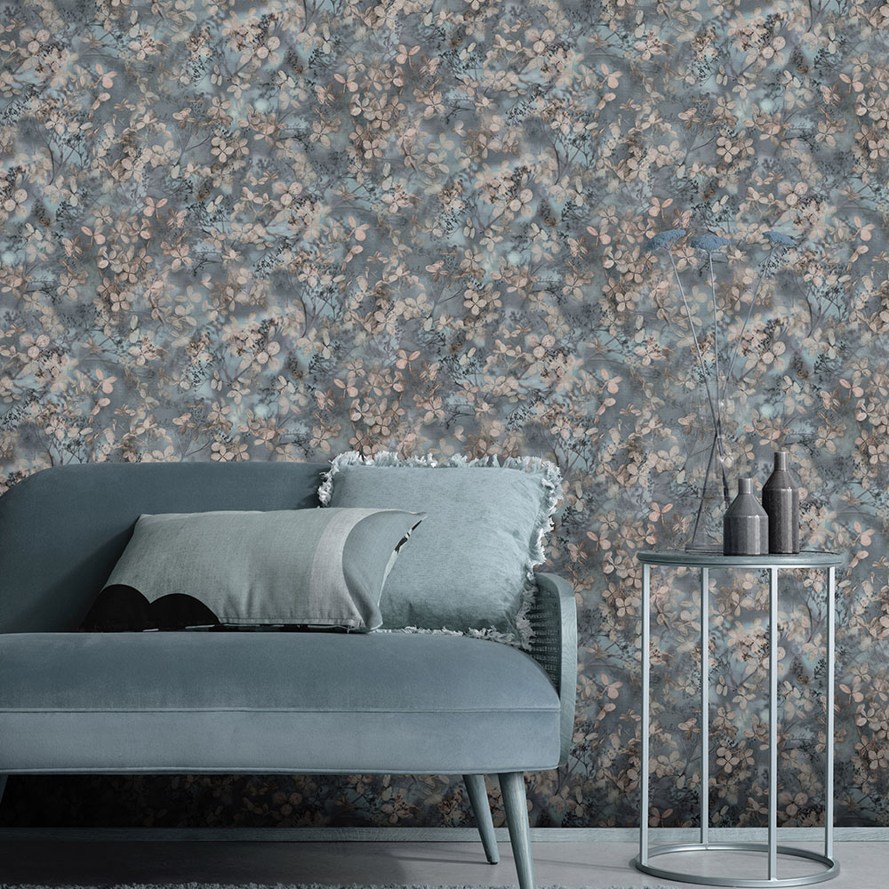 Erismann Textured Flower Blossom Blue Wallpaper Image 3