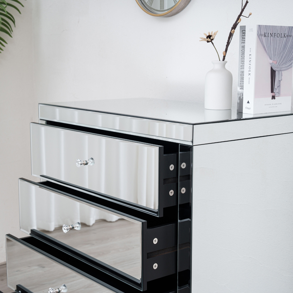 Comfy Living 4 Drawer Mirrored Chest of Drawers Image 2