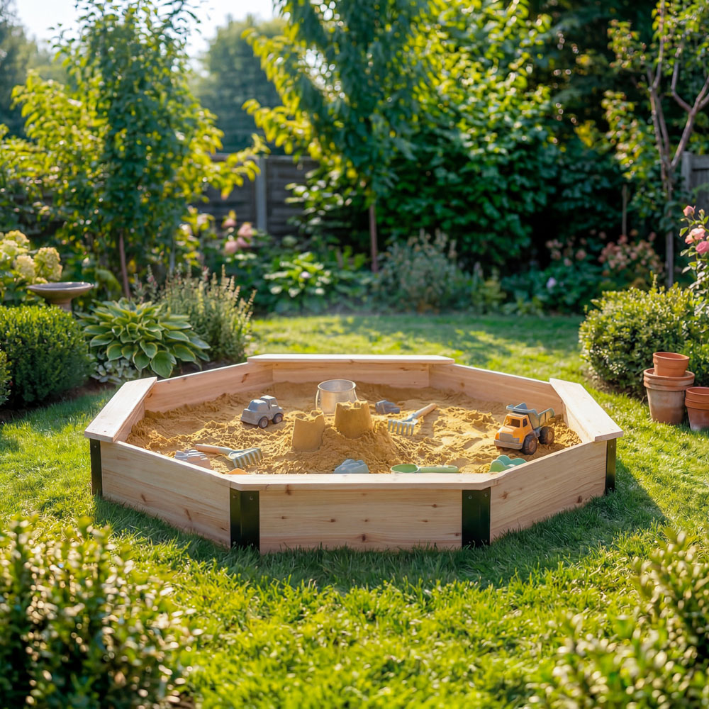Charles Bentley Wooden Sandpit with Seating and Cover Image 2