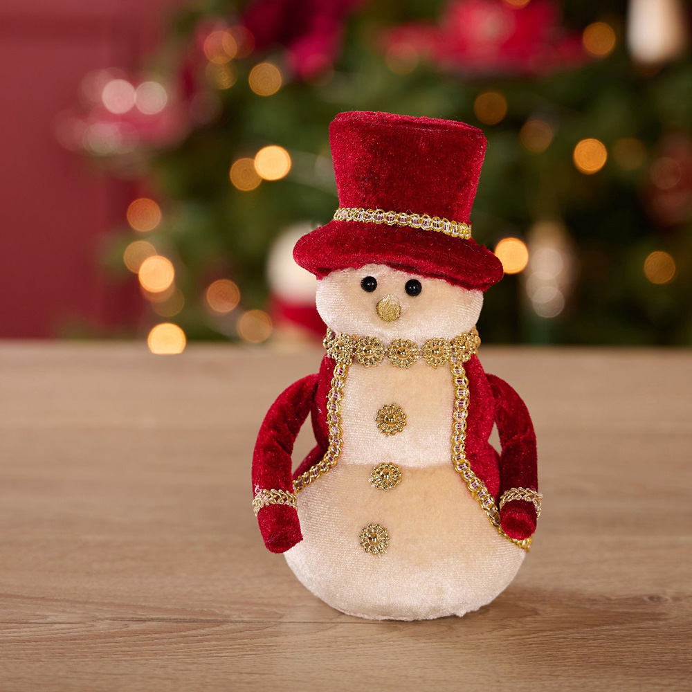The Christmas Gift Co Red Velvet snowman Decoration Image 2