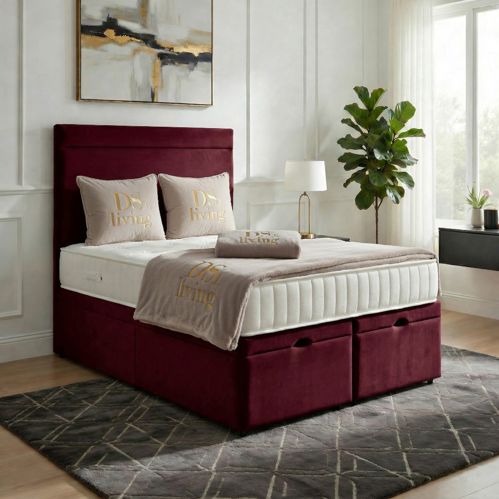 DS Living Majesty Single Maroon Plush Velvet Ottoman Bed Image 6