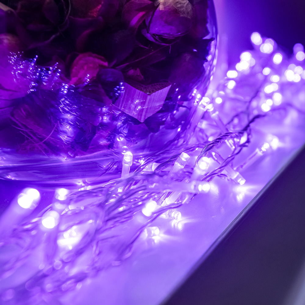 The Christmas Centre 120 Purple LED Multifunction Clear Cable String Light 19m Image 3