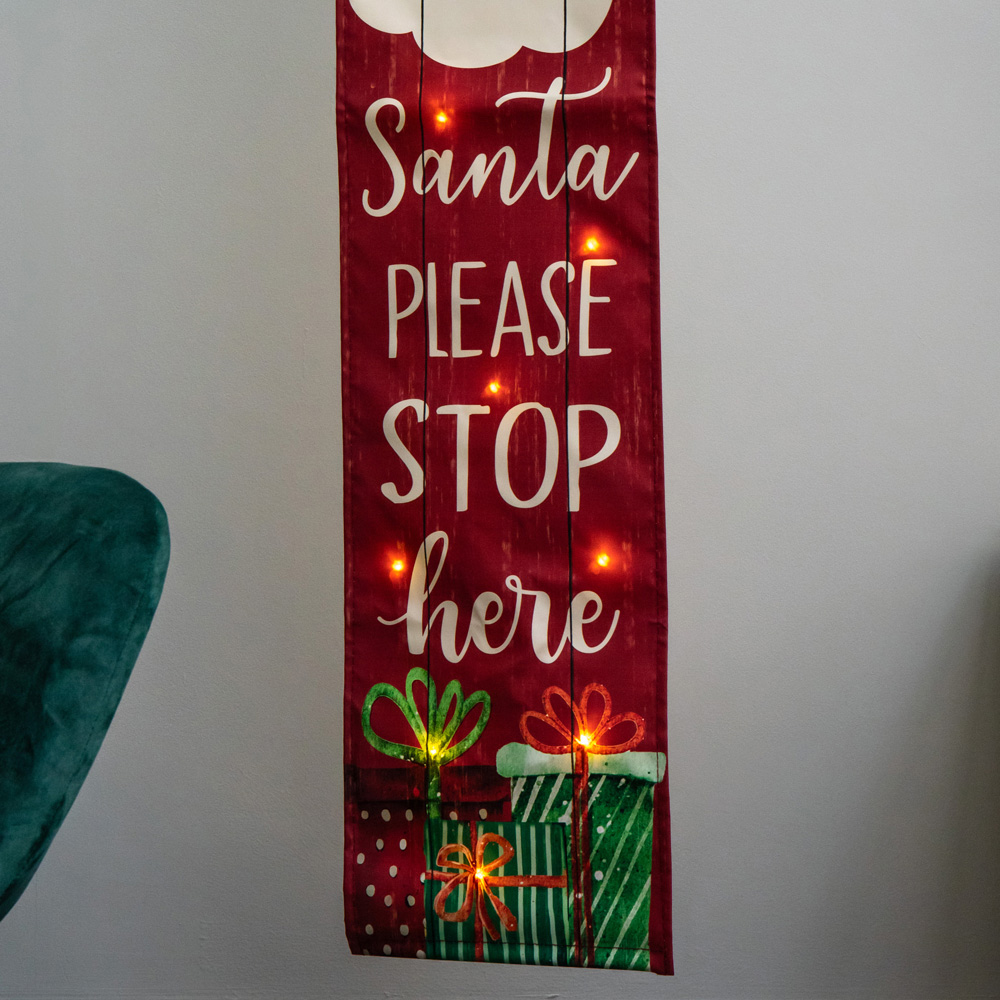 Samuel Alexander Warm White LED Fabric Light Up Hanging Christmas Santa Stop Here Banner 120cm Image 4