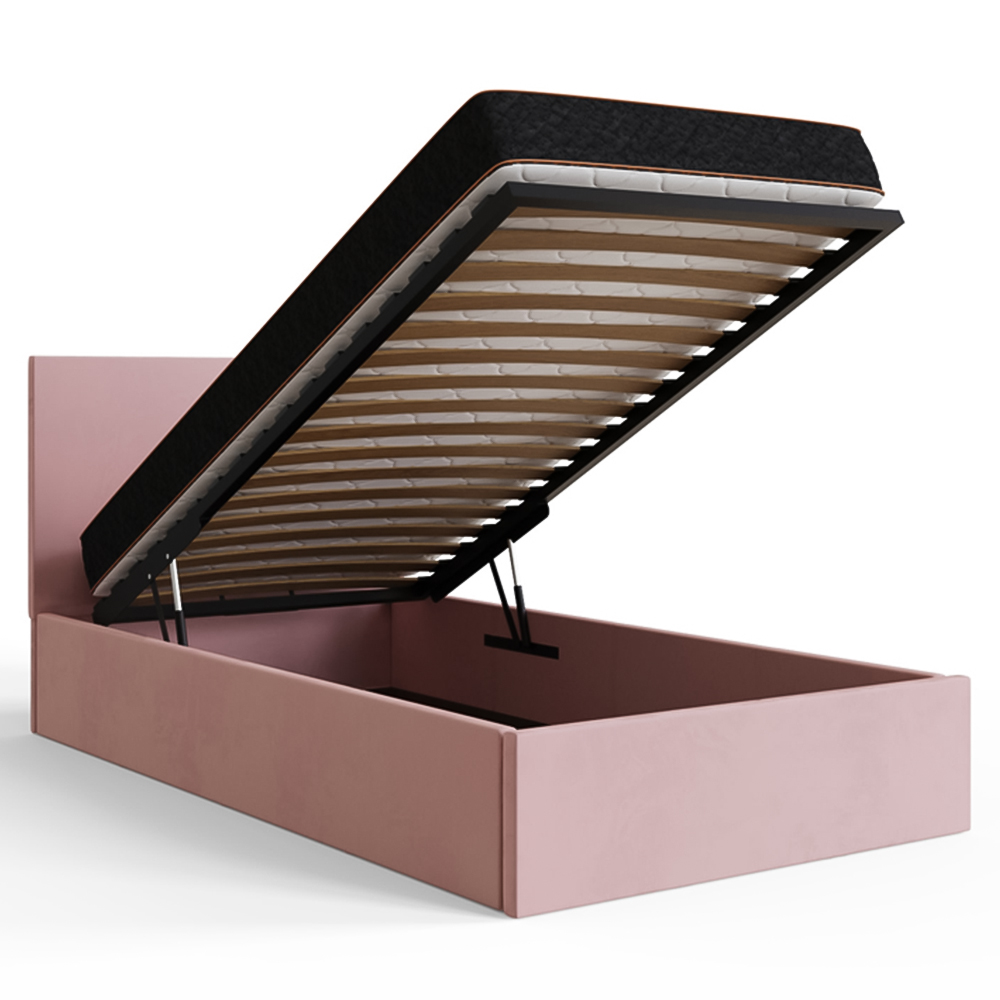 GFW Single Blush Pink Velvet End Lift Ottoman Bed Image 5