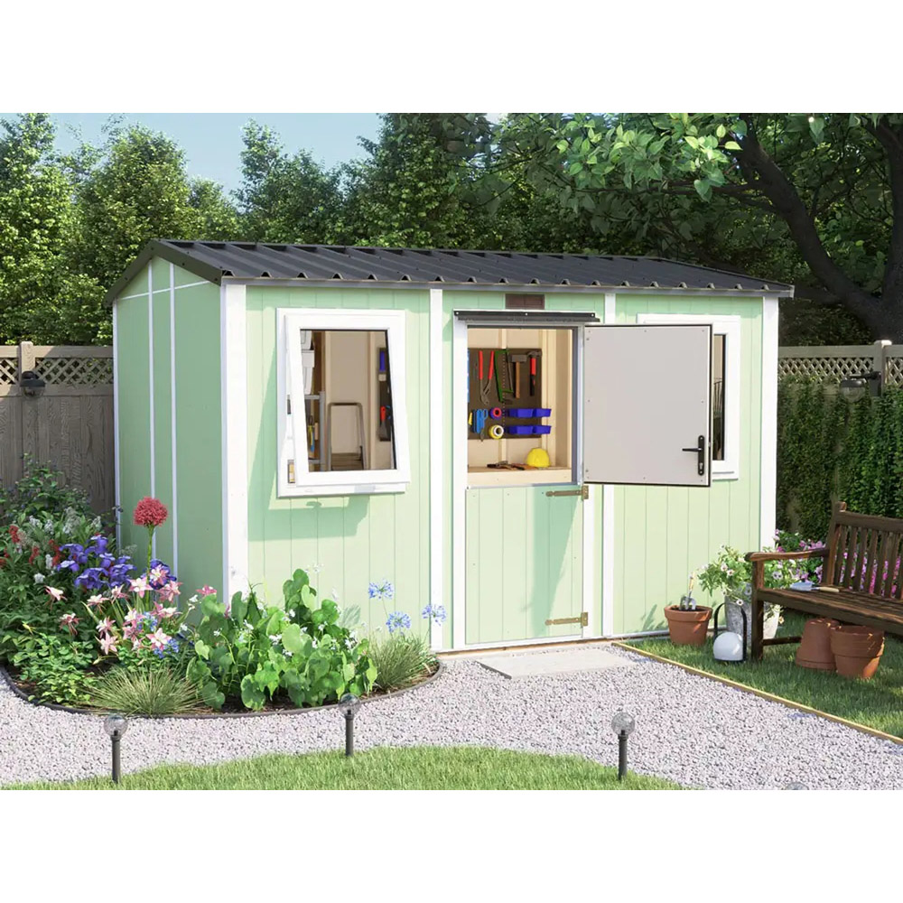 Dunster House Composite 10 x 12ft Green Apex Garden Workshop Image 2