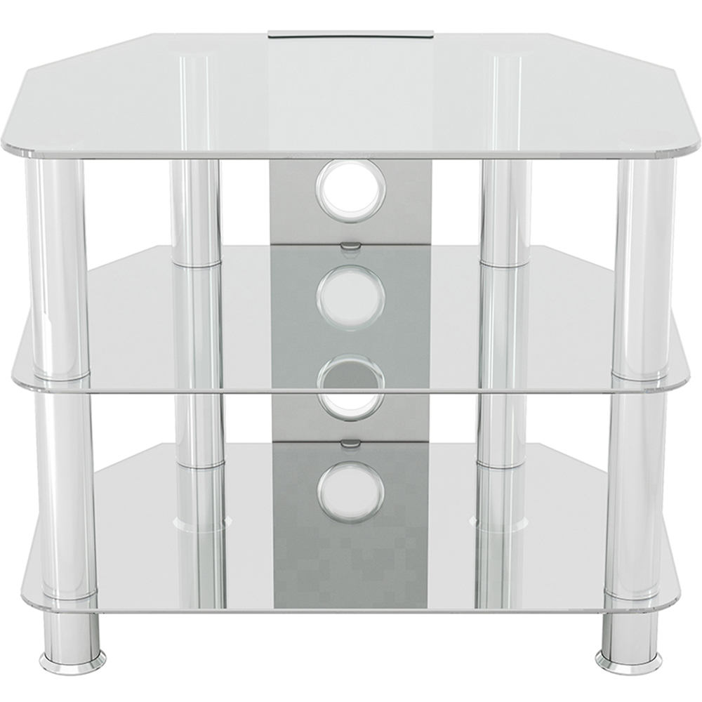 AVF Classic 2 Shelf Clear and Chrome Glass Corner TV Unit with Cable Management Image 3